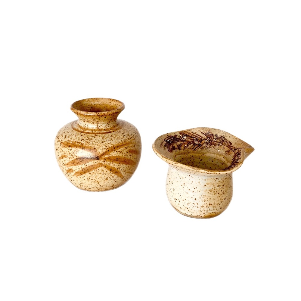Handcrafted Speckled Pottery Pair